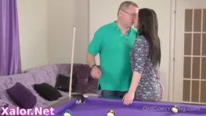 Old Dude Wrecks Young Brunette On Pool Table Raw